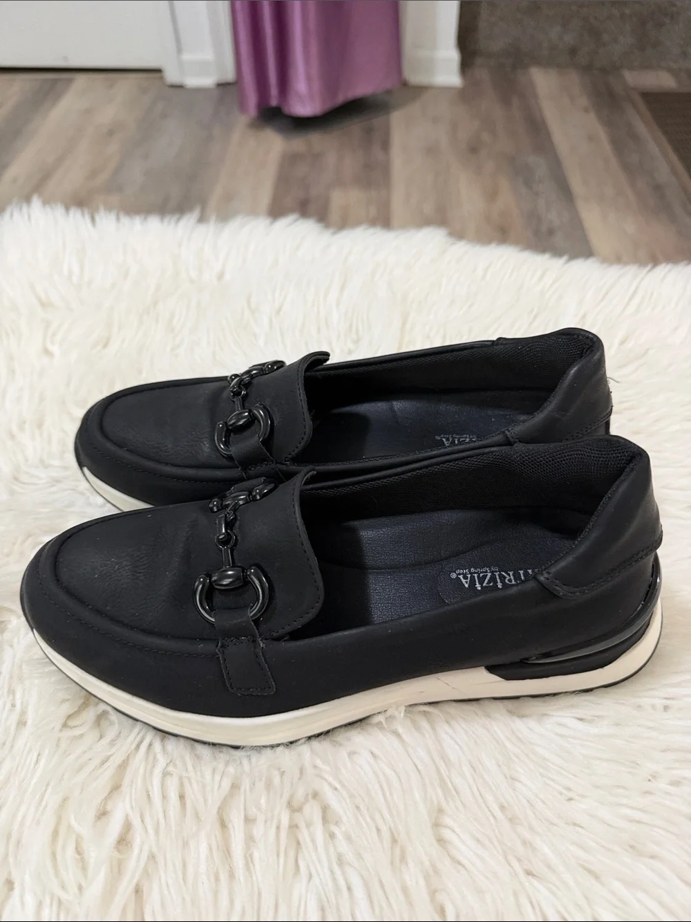 Spring Step Black Slip-On Loafers with Glossy Horsebit Size 7-7.5